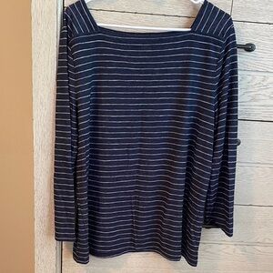 LOFT Navy and White Striped Long Sleeve Top
